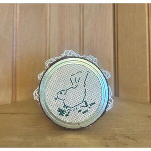 Vintage Ball Mason Jelly Jar Cross Stitch Bird Handmade Lace Cover Bonnet